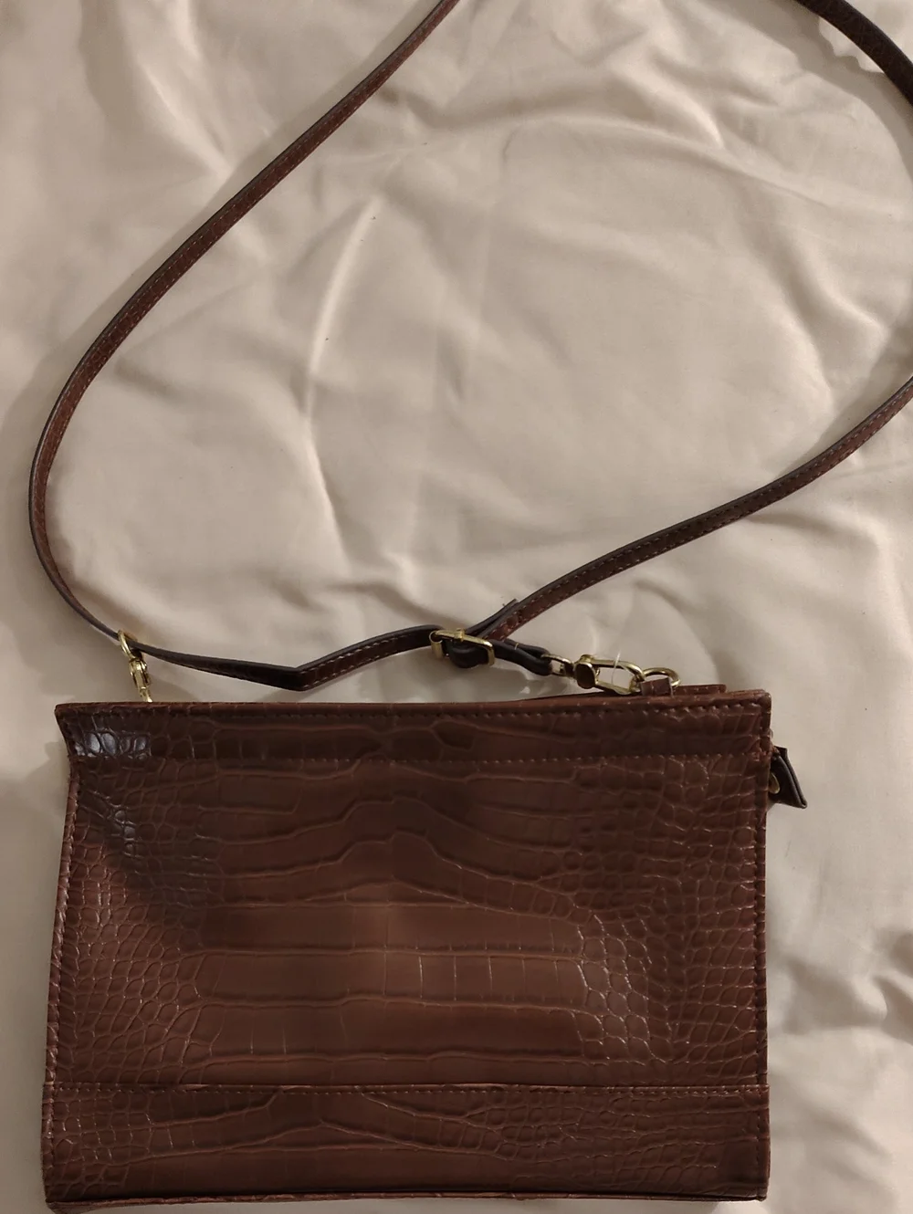 Brown Croc-Embossed Crossbody Bag